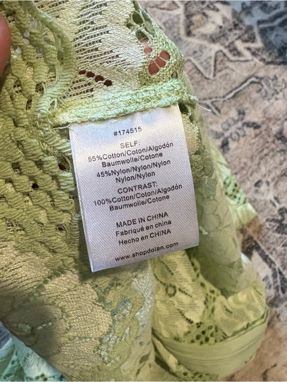 Anthropologie Dolan Left Coast Lace
Blouse Green Mock Neck Bishop Sleeve Top S - Picture 9 of 12